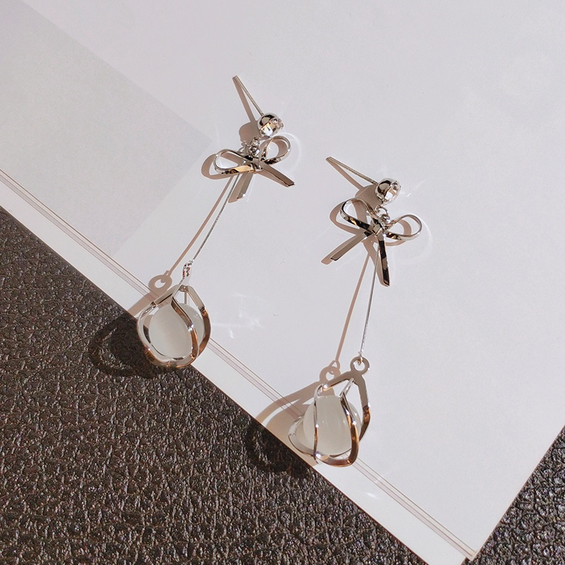 Khuyên tai JIUDUOLAN dáng dài màu vàng/ bạc đính đá opal nhân tạo thời trang thanh lịch dành cho nữ