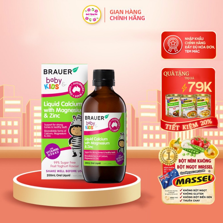 Siro bổ sung Canxi, Magie và Kẽm Brauer Baby Kids Liquid Calcium With Magnesium ZinC cho trẻ trên 1 tuổi 200ml QT312