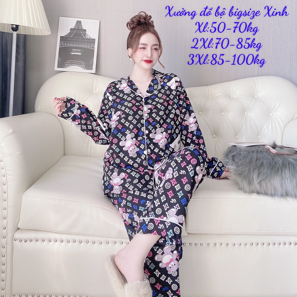 Đồ Ngủ Pijama Bigsize  Tay Dài  50-100kg  Đồ Mặc nhà Cao Cấp Cổ Sen Sang trọng cho nữ