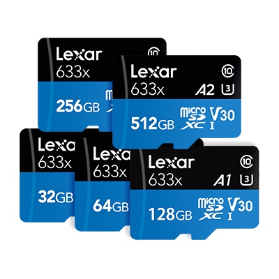 Thẻ Nhớ Lexar Taiwan 128Gb, 256Gb, 512Gb A2 V30 633x U3 4K 100MB/s - kèm Adapter (Xanh)- Chuyên dùng Camera, Máy ảnh....