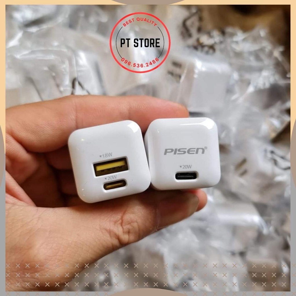 Củ sạc nhanh Pisen Teeny 20W   2 cổng chính hãng, nhỏ gọn, an toàn, đa dụng sạc nhanh cho iphone, Samsung..