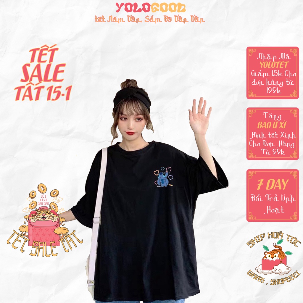 Áo thun tay lỡ  Stitch Tim  phông Unisex nam nữ tee oversize form rộng pull Ulzzang Streetwear Hàn Quốc vải mềm