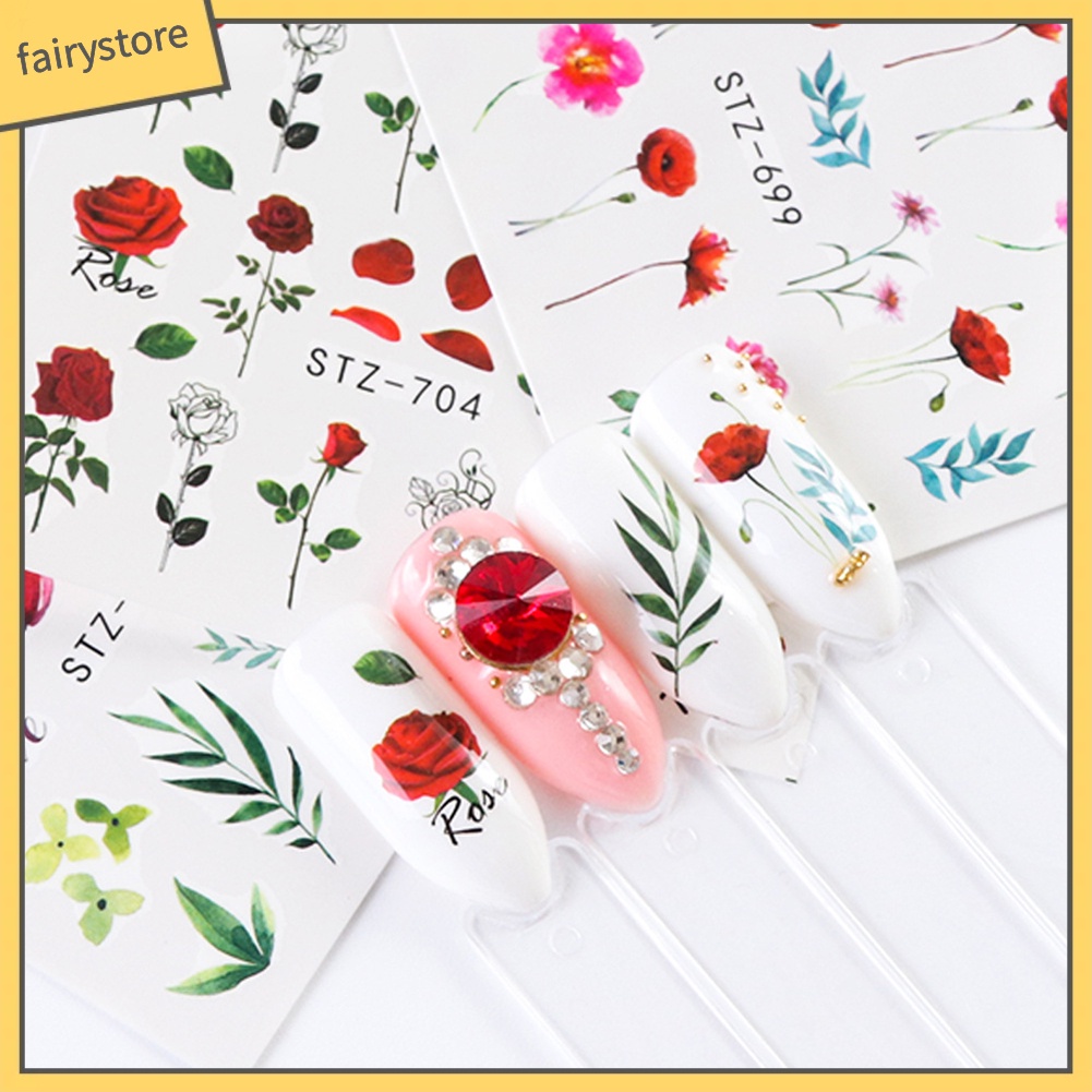 [Hàng mới về] 24 Miếng dán trang trí móng họa tiết hoa nghệ thuật