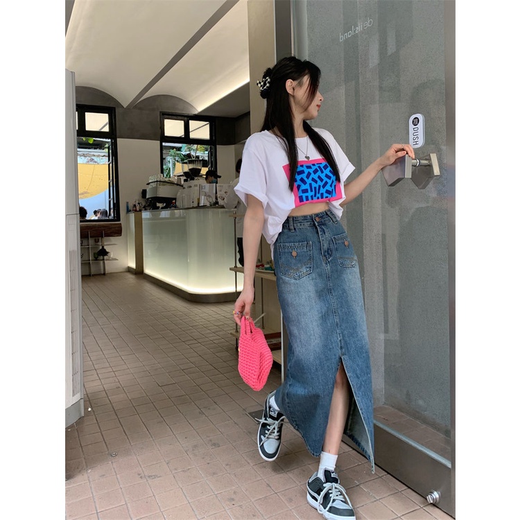 IMAODOU Chân Váy Jean Chữ a Lưng Cao Xẻ Tà Phong Cách Hàn Quốc Thời Trang Mùa Hè Mới Cho Nữ