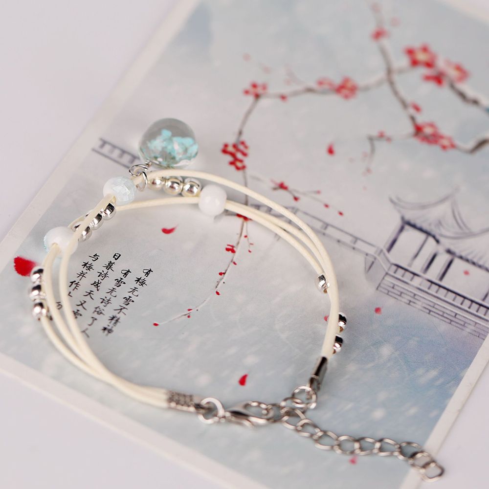 Vòng Đeo Tay Gắn Quả Cầu Thủy Tinh Chứa Hoa Khô Xinh Xắn Dành Cho Nữ