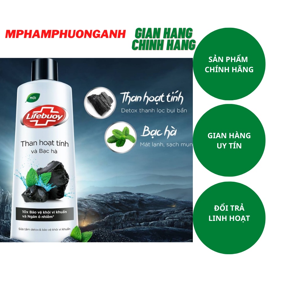 SỮA TẮM LIFEBOUY DETOX THAN HOẠT TÍNH BẠC HÀ 850G