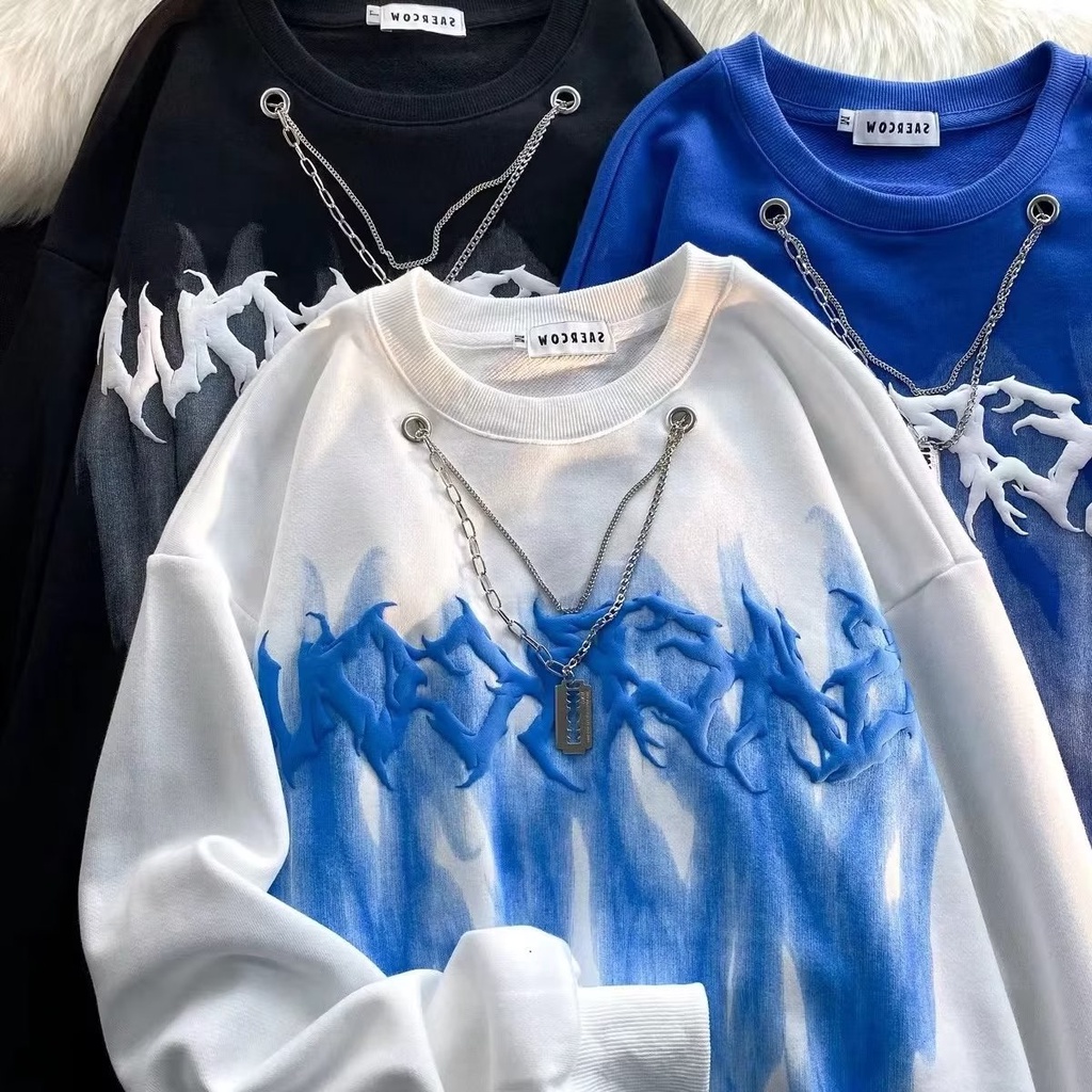 Áo Sweater Tay Dài Cổ Tròn In Chữ Phong Cách Đường Phố Mỹ Thời Trang Mùa Thu Cho Nam Và Nữ