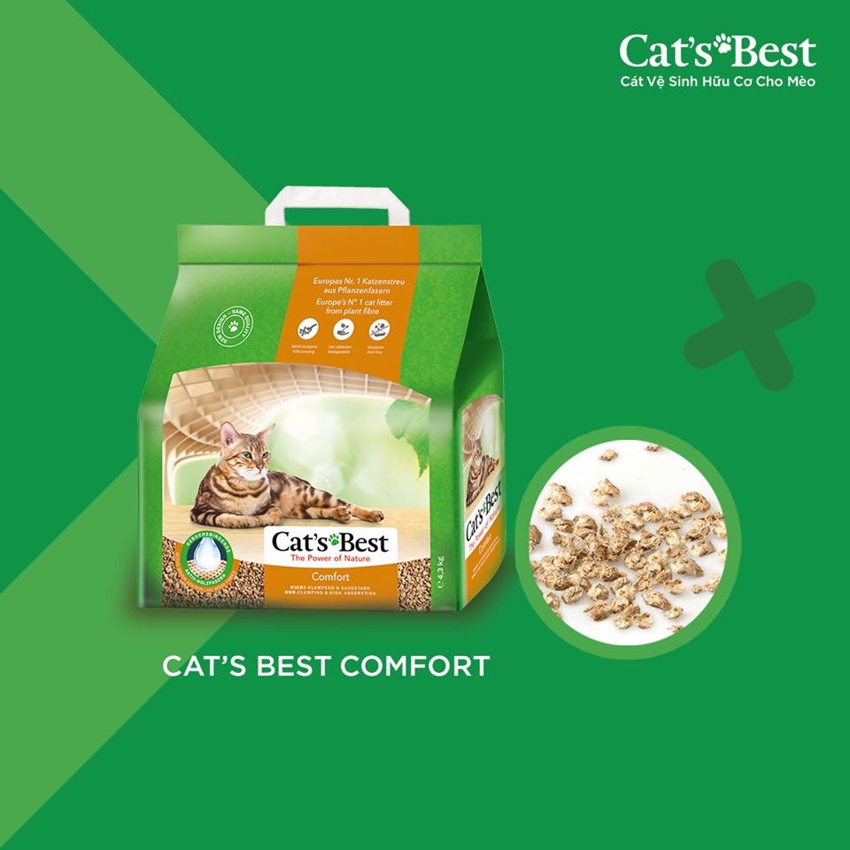 Cát mèo hữu cơ khử mùi diệt khuẩn siêu thấm CAT'S BEST COMFORT cát gỗ cho mèo