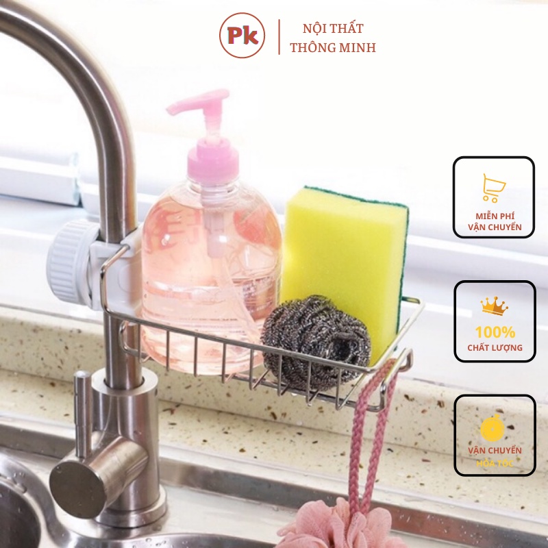 Kệ Inox Gắn Vòi Nước, Giá Treo Vòi Inox Đựng Đồ Rửa Chén, Bọt Biển, Bông Lau Bằng Inox Tiện Dụng 11 X 17.5Cm