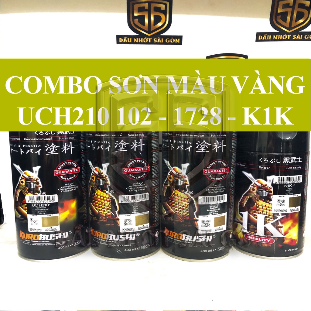 [ COMBO 4 CHAI ] SƠN XỊT SAMURAI MÀU VÀNG UCH210 - 102 - 1728 - K1K