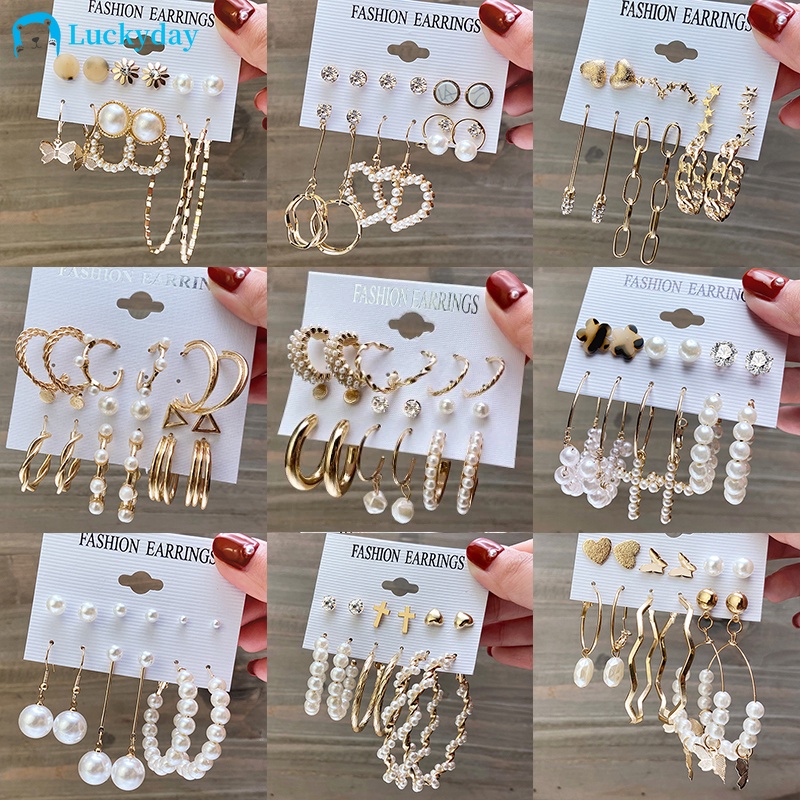 Bộ bông tai hình bướm đính kim cương ngọc trai phong cách Hàn Quốc dành cho nữ