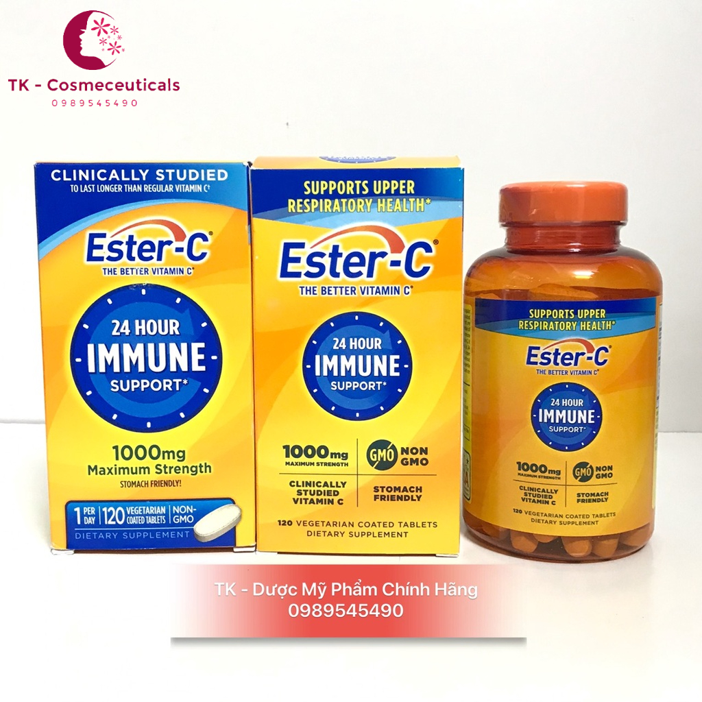 (CHÍNH HÃNG) Siêu Vitamin Ester C 1000mg Mỹ Hỗ Trợ Tăng Sức Đề Kháng, Trẻ Hóa Làn Da, Sạm Da, Mờ Nám - 120 Viên