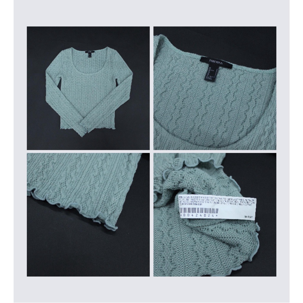 Q8624 - Áo thun F21 cổ tròn rộng, tay dài xoắn lai, dệt kim