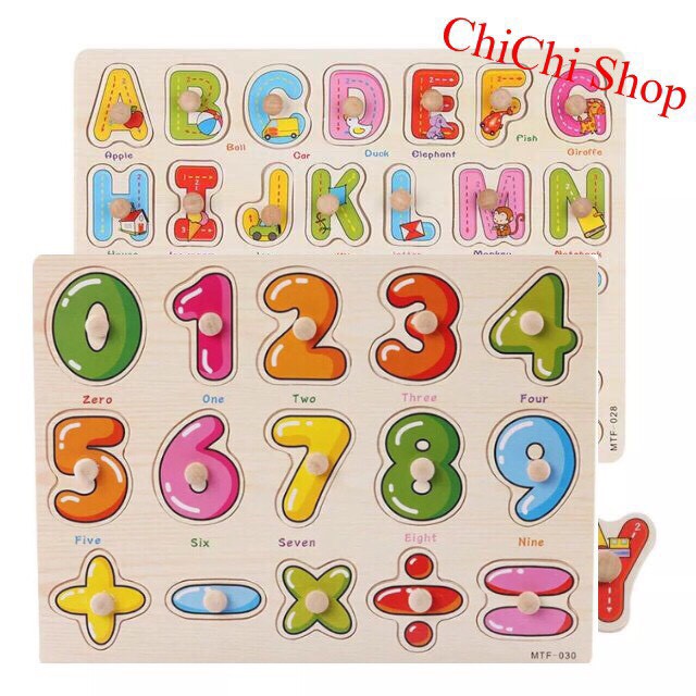 Combo 2 Bảng Núm Cho Bé Nhận Biết Chữ Cái Tiếng Anh, Số Đếm 0-9 và Phép Tính Cơ bản Trong Toán Học