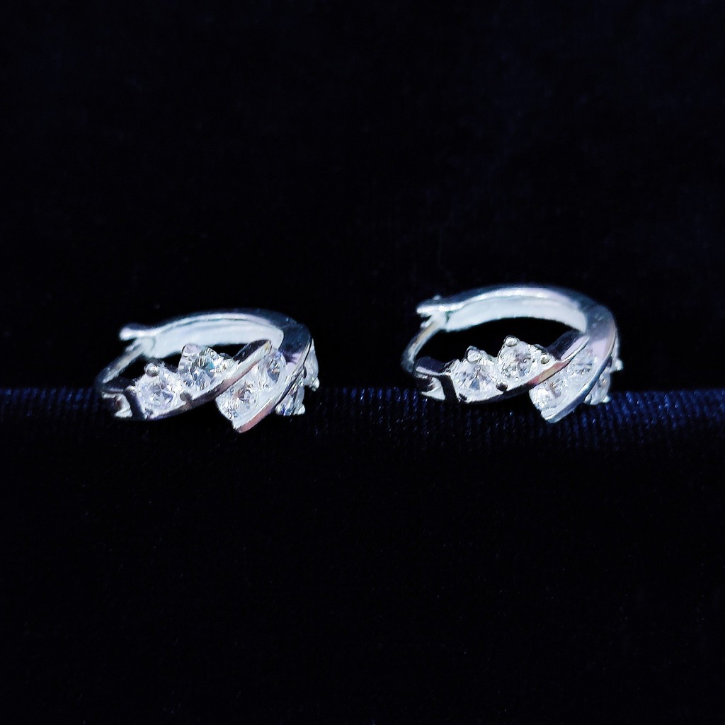 Bông tai bạc Bông tai tròn Van Jewelry V10381 đính đá trắng sáng bóng đường kính 15mm dày dặn