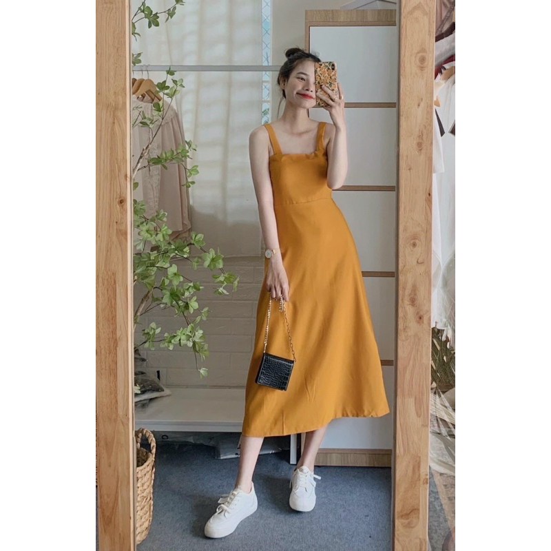 ĐẦM MAXI 2 DÂY VÀNG DU LỊCH SIÊU XINH✅FREESHIP-MẶC LÀ XINH✅ ĐẦM MIDI DÀI CỘT NƠ LƯNG CHỤP ẢNH DU LỊCH 2021 | BigBuy360 - bigbuy360.vn