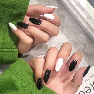 Bộ 24 móng tay giả trắng đen cá tính