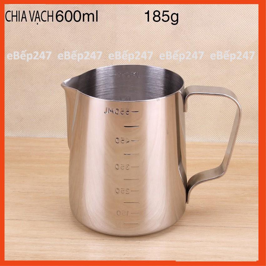 Ca đánh bọt sữa inox cao cấp, siêu bền có vạch chia định lượng 350ml, 600ml, 1000ml  - eBếp247