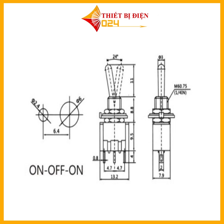 Công tắc gạt MTS 202 2A250V 6A125V