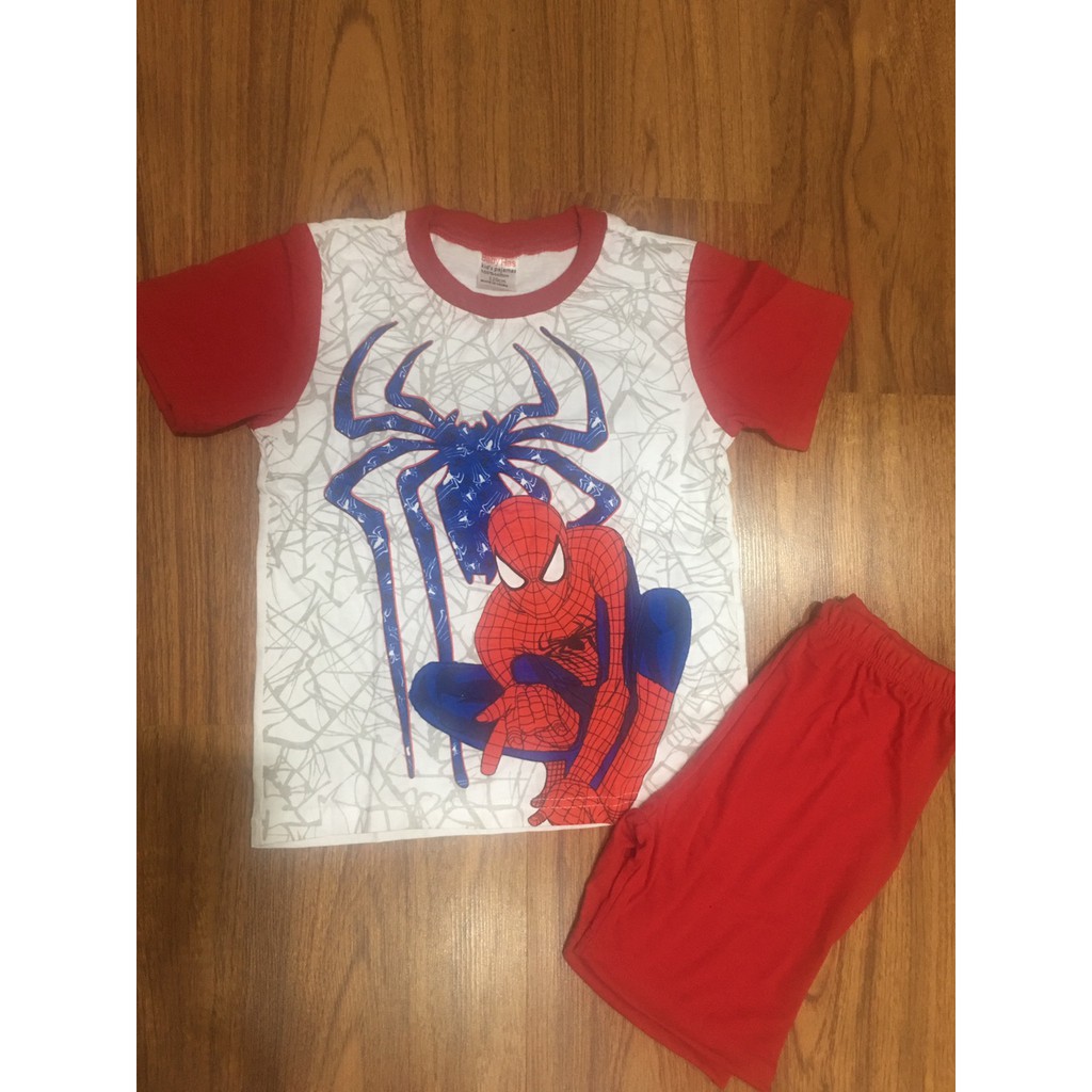 Bộ quần áo cộc tay người nhện 100% coton mùa hè cho bé trai