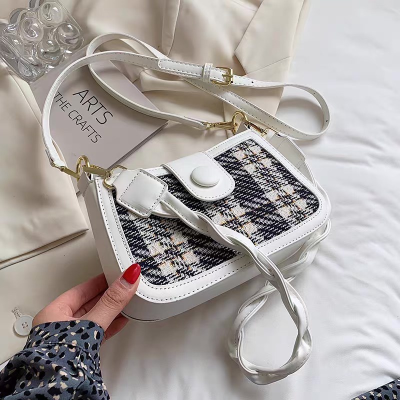 Túi Kẹp Nách 💖Linh Store💖 Túi Đeo Chéo Nữ Đeo Vai 2 Dây Phối Dạ Kẻ Phong Cách Hàn Quốc - LS3
