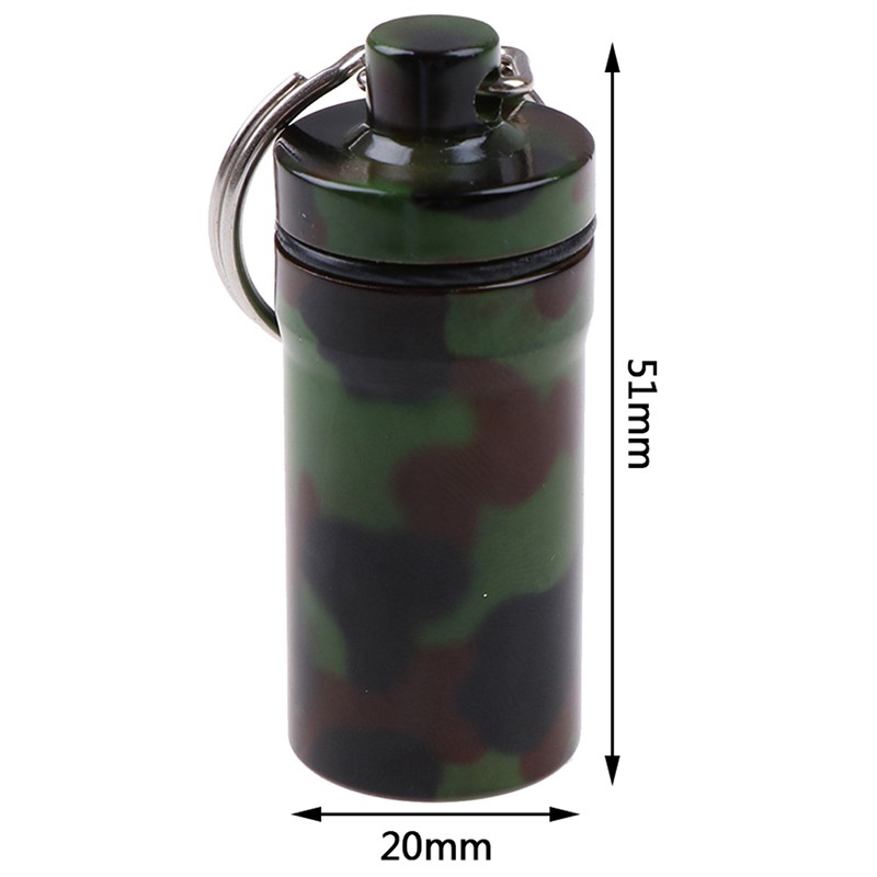 [funnyhouse]Camouflage Aluminium Tablet Pill Box Capsule Case Container Key Ring Keychain thro