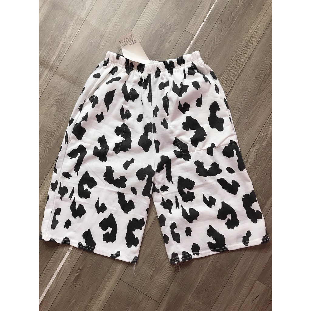 Quần shorts lửng unisex loang bò sữa có túi trẻ trung cá tính/ Quần thể thao cạp chun ống rộng thời trang nữ_ranstore  ཾ