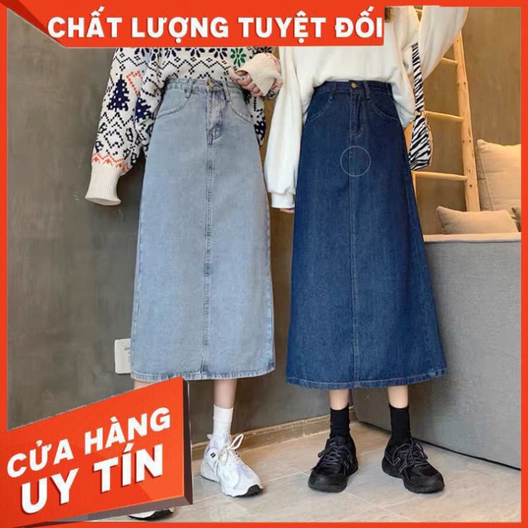 Chân Váy Jean Dáng Dài Qua Gối_Váy Xòe A7 - Hàng nhập khẩu