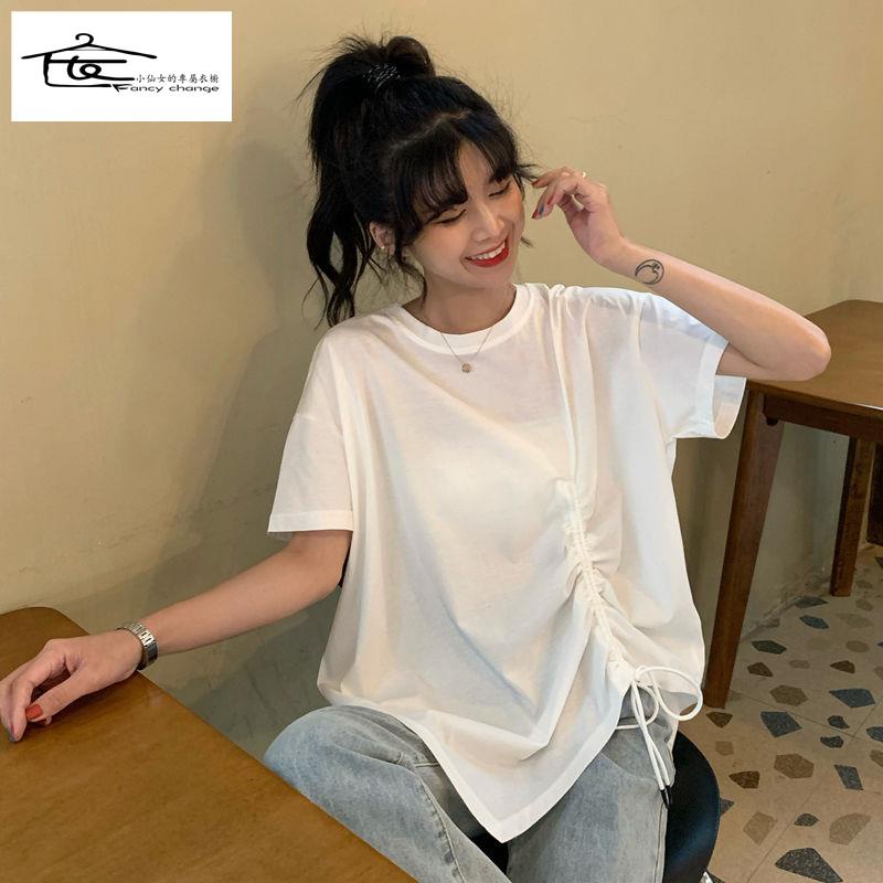 Áo Thun Tay Ngắn Phối Dây Rút Phong Cách Hàn Quốc Thời Trang Cho Nữ