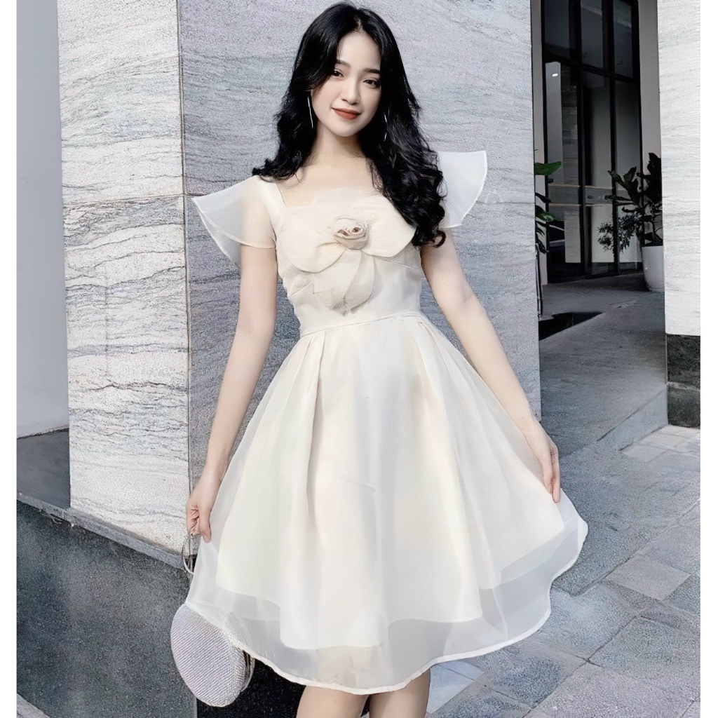 Đầm dự tiệc trắng tay tiên tag hoa