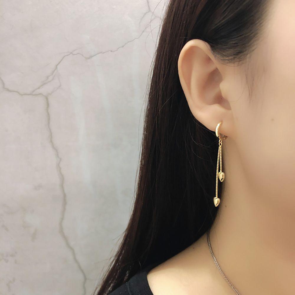 Bông Tai Dạng Móc Xích Mặt Hình Trái Tim Bằng Đồng Đơn Giản Cho Nữ