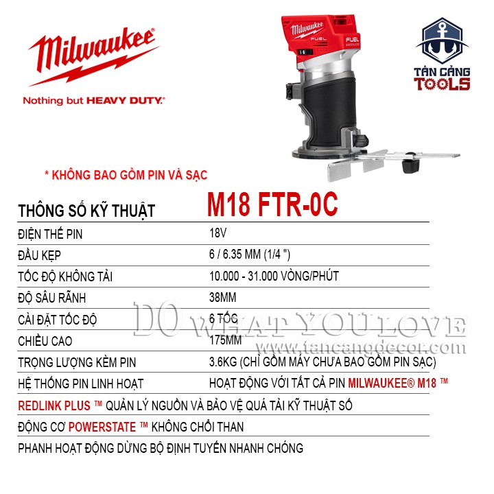 Máy Phay Cầm Tay Dùng Pin Milwaukee M18 FTR - 0C ( Thân Máy )