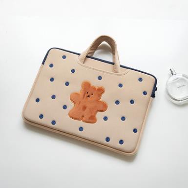 Túi đựng laptop chống sốc dày lót lông họa tiết gấu chấm bi siêu yêu 2021 | BigBuy360 - bigbuy360.vn