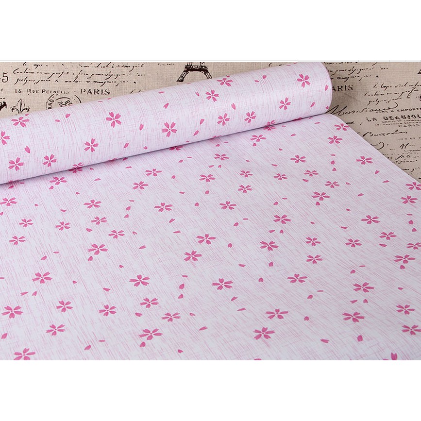 1 mét Decal giấy dán tường hoa năm cánh đỏ nhỏ khổ rộng 45cm có keo sẵn