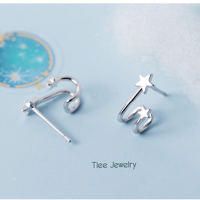 Khuyên tai bạc TLEE sao kép mini kiểu dáng lạ cá tính TleeJewelry B0104