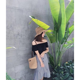Mũ Cói Đôi Vành Uốn mẹ bé
