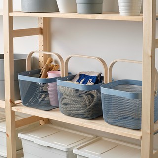 Giỏ sắt quai gỗ màu xanh RISATORP - IKEA