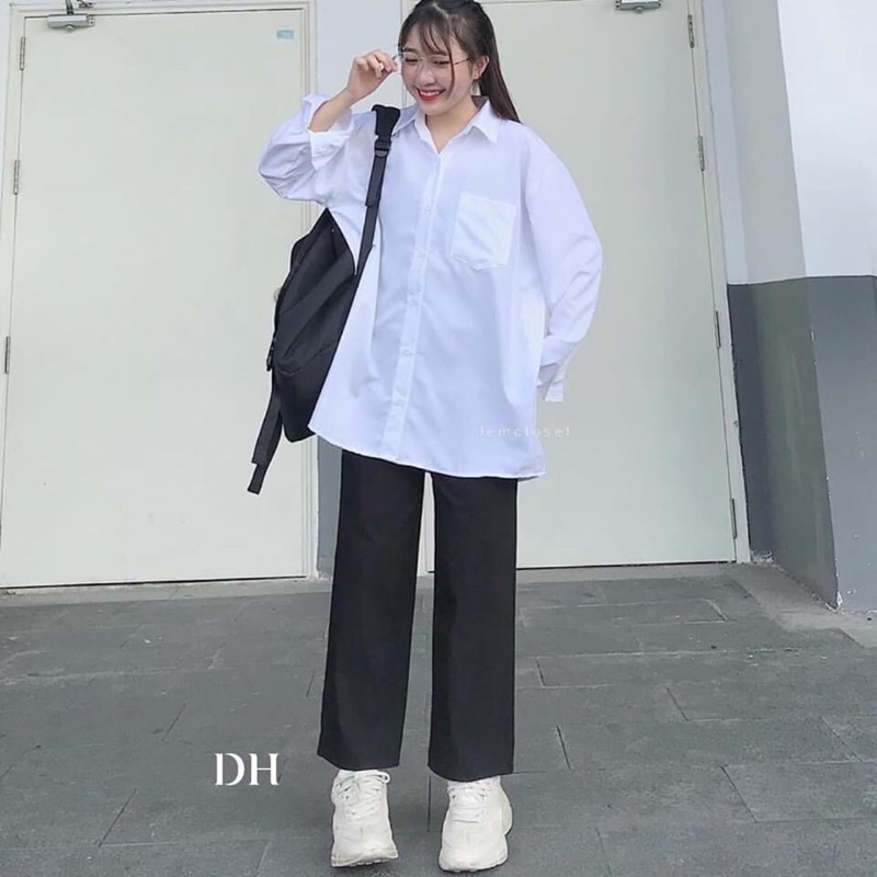 Áo Sơ Mi Trắng Trơn Basic Unisex- Áo Sơ Mi Túi Ngực Form Rộng Ulzzang Hot