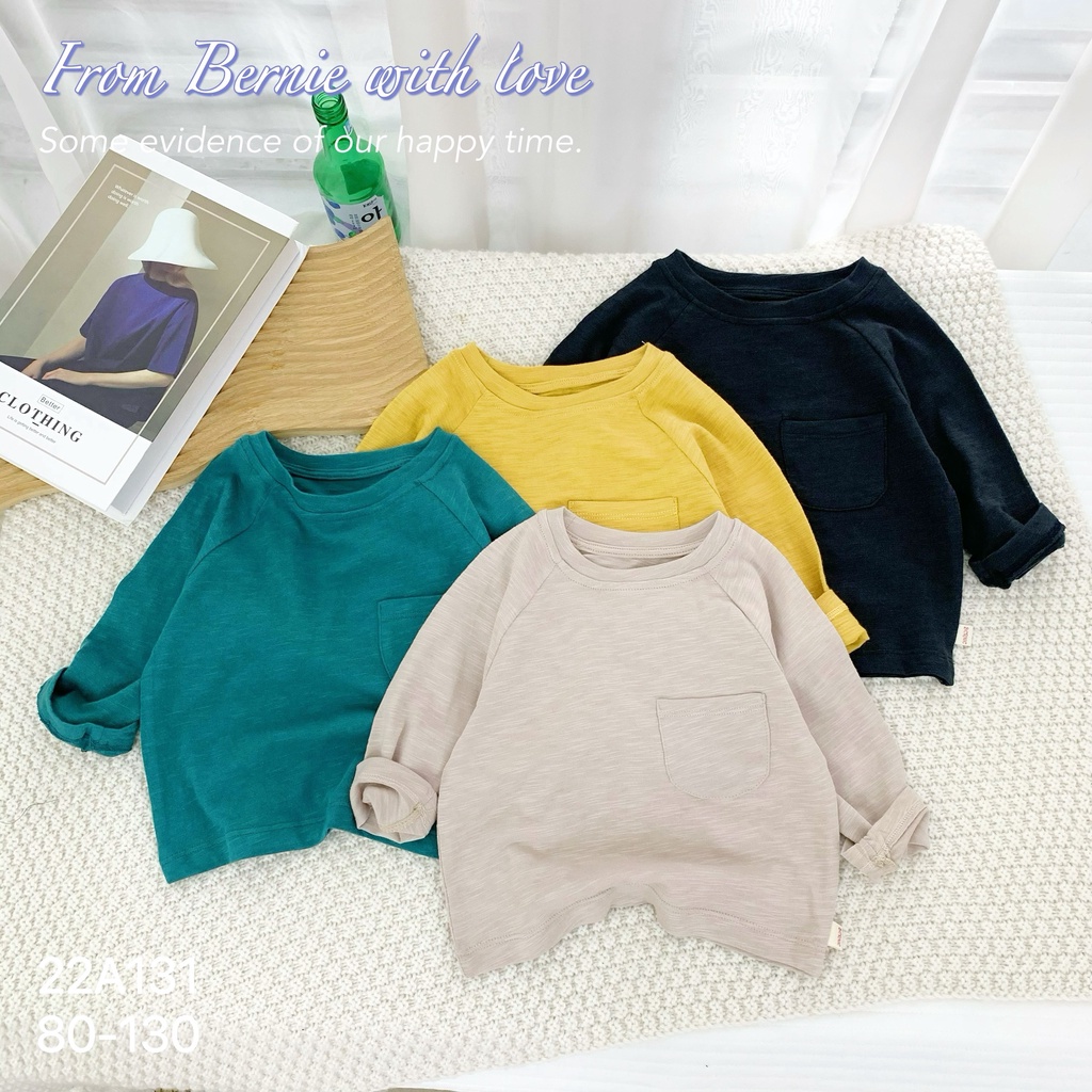 Áo phông xước unisex cho bé, áo thun dài tay thu đông trơn màu Bernie (bảng 8 màu)