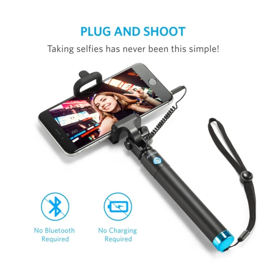 [Freeship toàn quốc từ 50k] Gậy chụp hình ANKER Selfie Stick Wired Monopod (Đen)