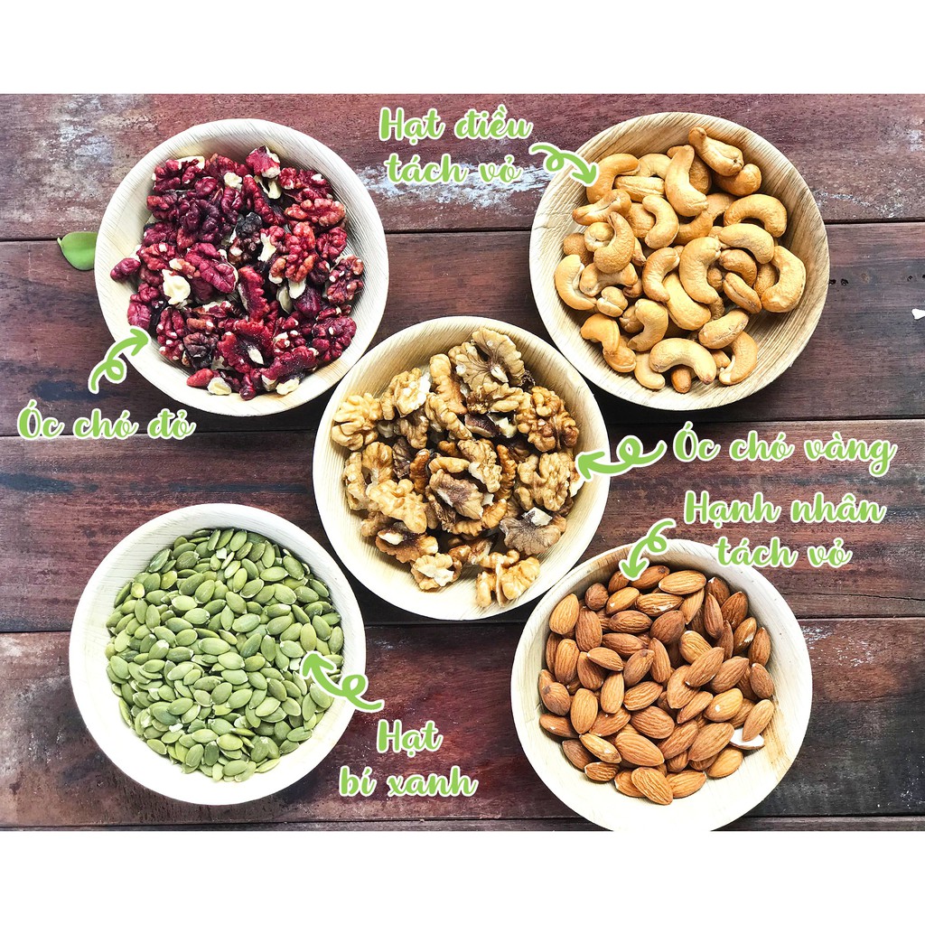 Mix Nuts 5 Loại Hạt 500g (Hạt Bí Xanh, Nhân Óc Chó Đỏ, Nhân Óc Chó Vàng, Hạt điều tách vỏ, Hạnh Nhân)