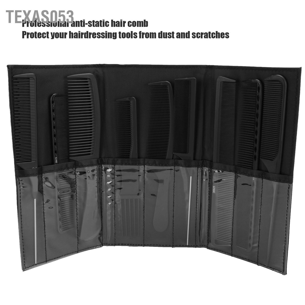 [Hàng Sẵn] Bộ 10 Lược làm tóc tạo kiểu tóc chuyên nghiệp Với túi đựng cho salon【Texas053】