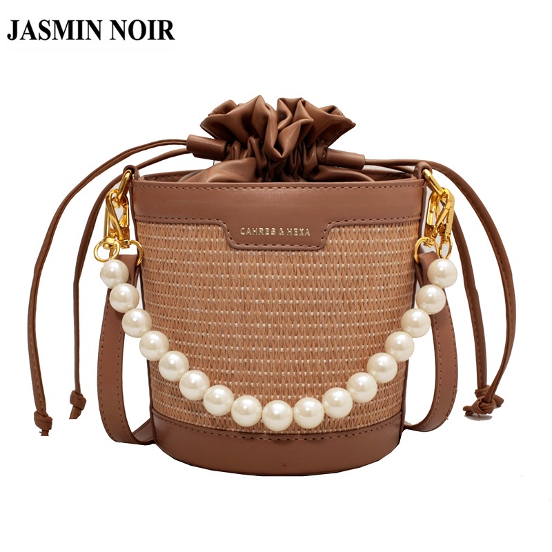 Túi cói JASMIN NOIR Bằng Rơm Đính Ngọc Trai Giả Dễ Thương Cho Bạn Gái