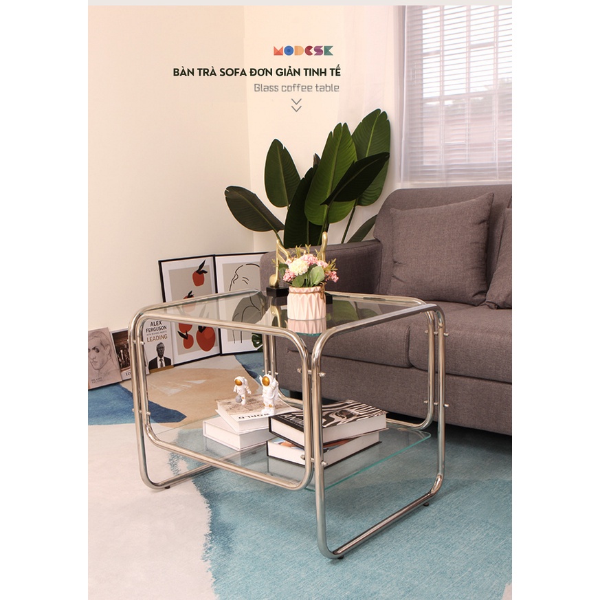 Bàn Sofa, Kệ trang trí MODESK Table Sofa 3 Khung Inox 304 - Kính Cường Lực [phòng khách - quán cafe]