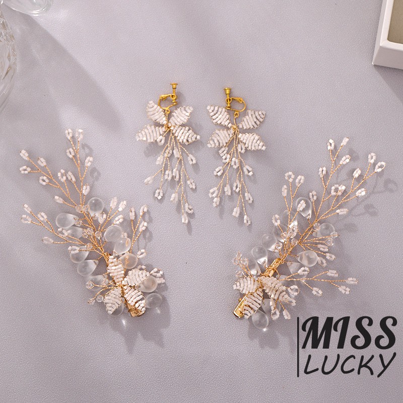 Set hoa tai và kẹp tóc pha lê sáng bóng cho cô dâu