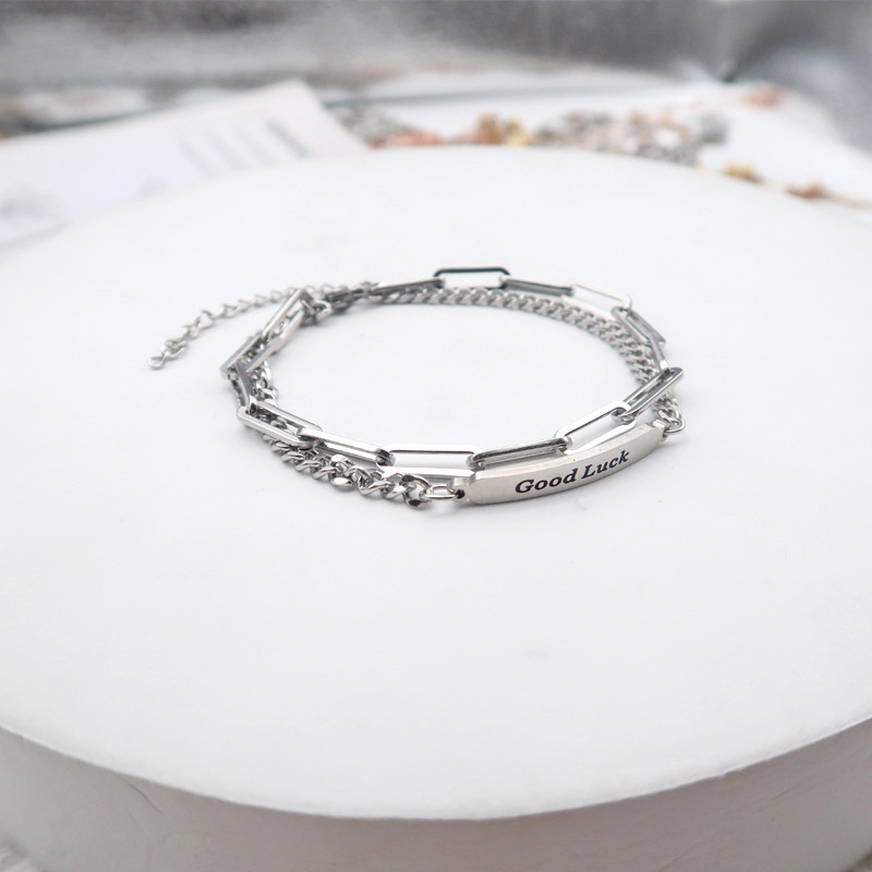 Vòng Tay Lắc Tay Nữ Khắc Chữ Good Luck Cá Tính B09