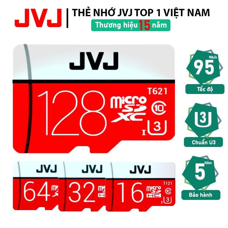 Thẻ nhớ 128Gb/64Gb/32Gb/16Gb/8Gb JVJ Pro U3 Class 10–chuyên cho CAMERA, Điện thoại, Máy ảnh