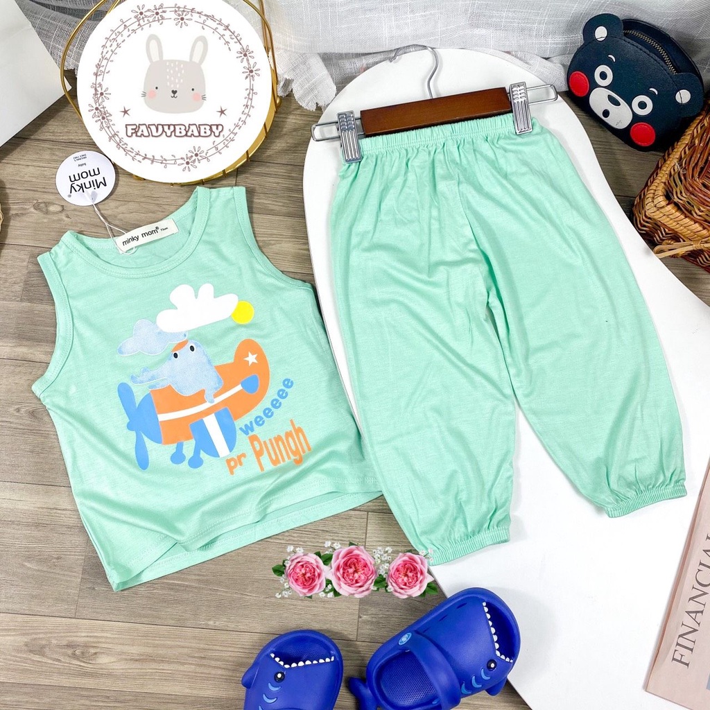 Đồ Bộ MINKY MOM Chính Hãng Bé Trai Bé Gái Quần Alibaba Áo 3 Lỗ Thun Lạnh Hình Động Vật Trẻ Em 0 1 2 3 4 5 Tuổi -Favybaby