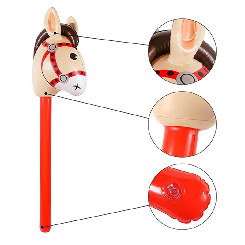 3 PCS Inflatable Horse Heads Cowgirl Stick PVC Balloon Outdoor Educational Toys for Children Babies Birthday Gifts