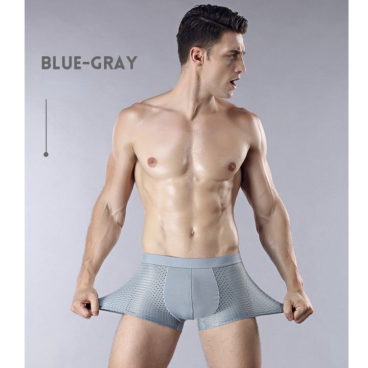 Bộ 4 Quần Lót Boxer Vải Lụa Lạnh Phối Lưới Thoáng Khí Thoải Mái Cho Nam